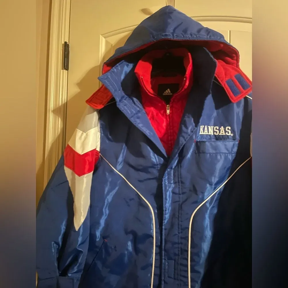University of Kansas, KU Jayhawks, boys heavy Adidas coat size Large 14/16 blue